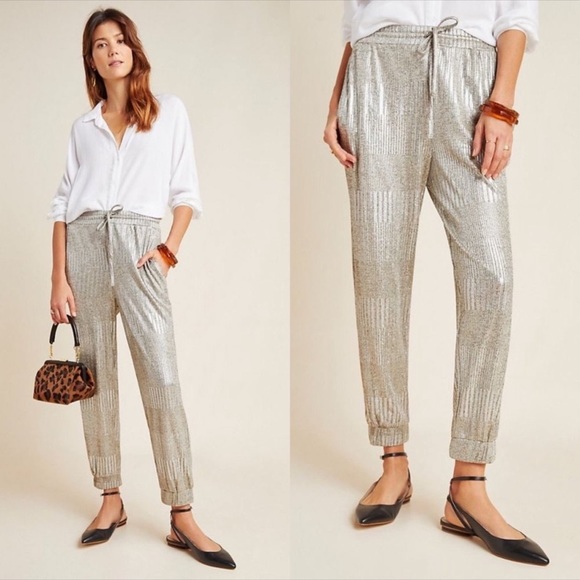 Anthropologie Foiled Knit Shine Jogger NWT Size XL - Picture 1 of 4